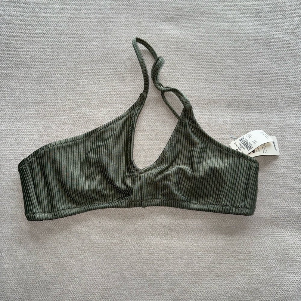 Aerie Green Bikini Top with Ribbed Texture